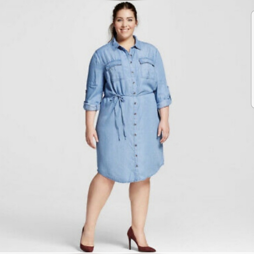 3X Ava & Viv Chambray Belted Dress